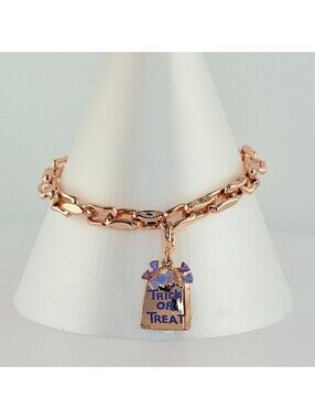 Bomb Party Bracelet - Halloween Trick Or Treat Bag Charm on Rose Gold Pulley